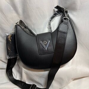Valentino Orlandi Black Shoulder Bag with Silver Accents